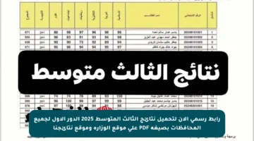 رابط رسمي الآن لتحميل نتائج الثالث المتوسط 2025 الدور الأول لجميع المحافظات بصيغة PDF على موقع الوزارة وموقع نتائجنا